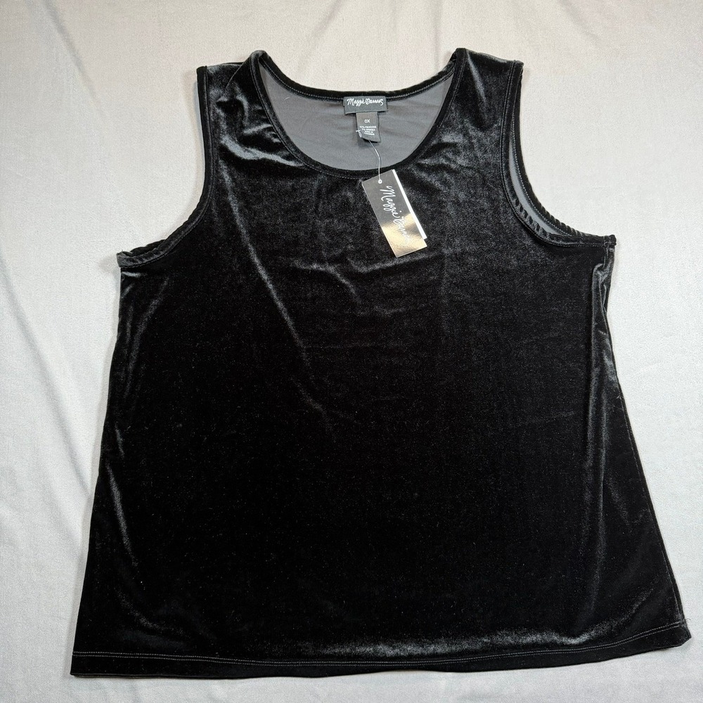 Maggie Barnes Velvet Tank Top Womens 0X Black Sleeveless Scoop Neck Holiday
